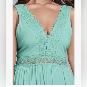 Leebe NWOT Teal Lace Double-V Sleeveless Maxi Dress R18